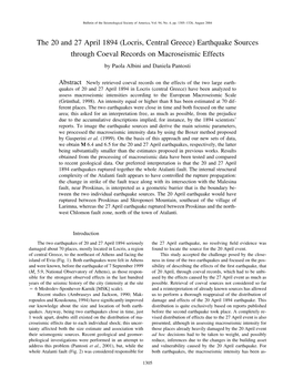 Locris, Central Greece) Earthquake Sources Through Coeval Records on Macroseismic Effects by Paola Albini and Daniela Pantosti