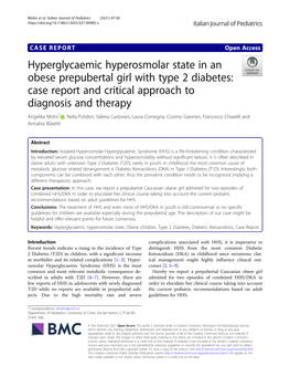 Hyperglycaemic Hyperosmolar State in an Obese Prepubertal Girl with Type