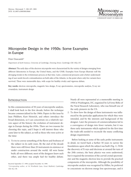 Duncumb: Microprobe Design in the 1950S: Some Examples in Europe