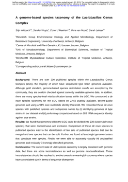 A Genome-Based Species Taxonomy of the Lactobacillus Genus Complex