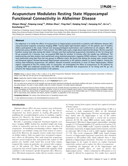 Acupuncture Modulates Resting State Hippocampal Functional Connectivity in Alzheimer Disease