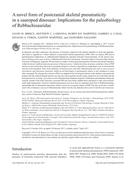 A Novel Form of Postcranial Skeletal Pneumaticity in a Sauropod Dinosaur: Implications for the Paleobiology of Rebbachisauridae