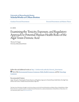 Examining the Toxicity, Exposure, and Regulatory Approach to Potential Human Health Risks of the Algal Toxin Domoic Acid Omas H