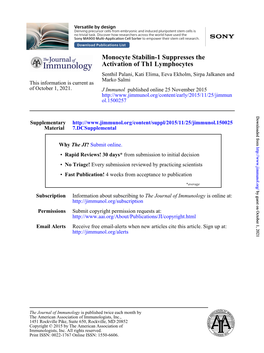 Activation of Th1 Lymphocytes Monocyte Stabilin-1 Suppresses