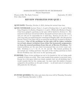 The Early Universe, Review Problems 1