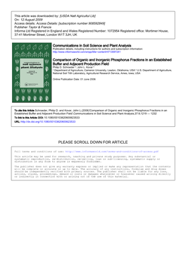 Comparison of Organic and Inorganic Phosphorus Fractions in an Established Buffer and Adjacent Production Field Philip D