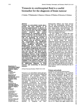 Tenascin in Cerebrospinal Fluid Is a Useful Biomarker for the Diagnosis of Brain Tumour