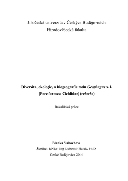 Jihočeská Univerzita V Českých Budějovicích Přírodovědecká Fakulta