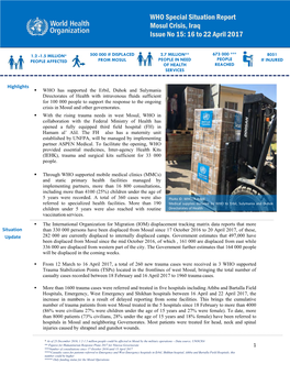 WHO Special Situation Report Mosul Crisis, Iraq WHO Special Situation