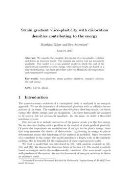 Strain Gradient Visco-Plasticity with Dislocation Densities Contributing to the Energy 1 Introduction