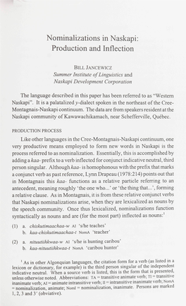 Nominalizations in Naskapi: Production and Inflection