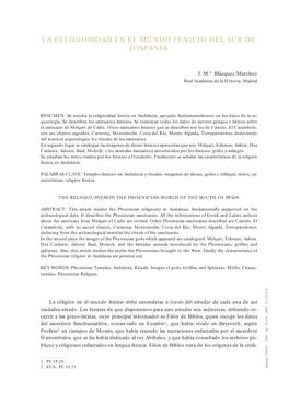 La Religiosidad En El Mundo Fenicio Del Sur De Hispania