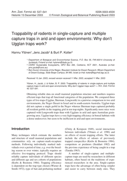 Trappability of Rodents in Single-Capture and Multiple Capture Traps in Arid and Open Environments: Why Don’T Ugglan Traps Work?