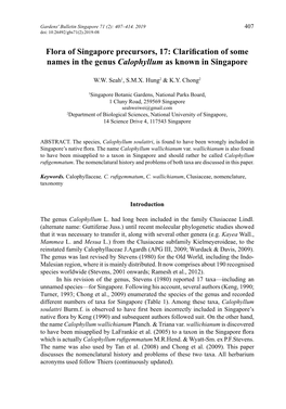 Flora of Singapore Precursors, 17: Clarification of Some Names in the Genus Calophyllum As Known in Singapore