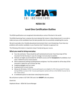 NZSIA Ski Level One Certification Outline