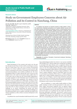Study on Government Employees Concerns About Air Pollution and Its Control in Nanchang, China