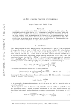 Arxiv:2006.16491V2 [Math.NT] 8 Jul 2020 Li( Oaihi Nerlfnto Li( Function Integral Logarithmic Nters Fti Ae.Tepienme Hoe Ttsthat States Theorem Number Prime the Paper