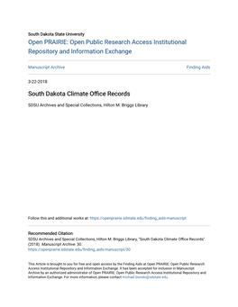 South Dakota Climate Office Records