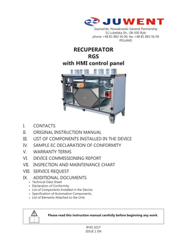 RECUPERATOR RGS with HMI Control Panel