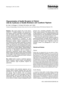 Characterization of Insulin Receptors in Patients with the Syndromes of Insulin Resistance and Acanthosis Nigricans