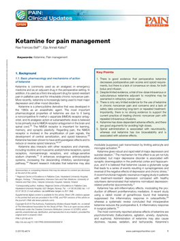 Ketamine for Pain Management Memory, and Synapticreceptor Plasticity