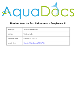 The Cowries of the East African Coasts: Supplement II