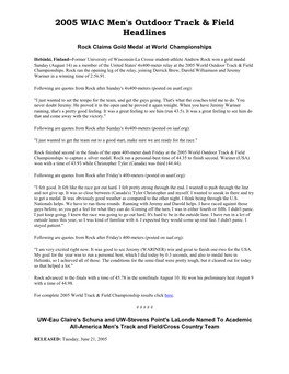 2005 WIAC Men's Outdoor Track & Field Headlines
