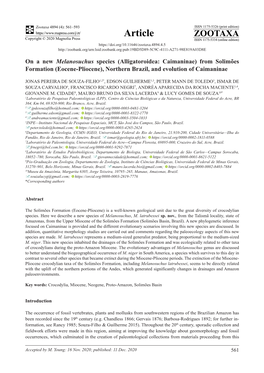 On a New Melanosuchus Species (Alligatoroidea: Caimaninae) from Solimões Formation (Eocene-Pliocene), Northern Brazil, and Evolution of Caimaninae