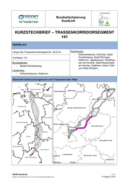 Kurzsteckbrief – Trassenkorridorsegment 141