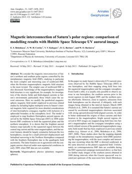 Magnetic Interconnection of Saturn's Polar Regions: Comparison of Modelling Results with Hubble Space Telescope UV Auroral