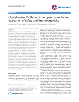 Clinical Review: Prothrombin Complex Concentrates - Evaluation of Safety and Thrombogenicity