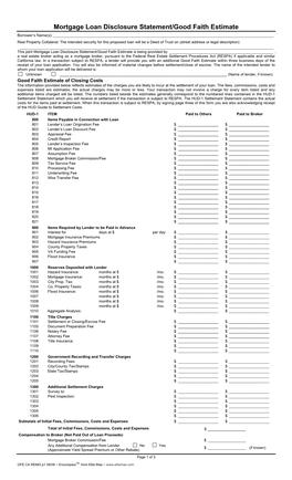 Mortgage Loan Disclosure Statement/Good Faith Estimate