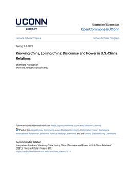 Knowing China, Losing China: Discourse and Power in U.S.-China Relations