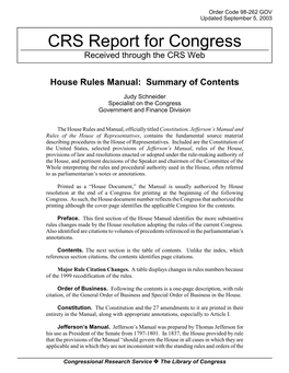 House Rules Manual: Summary of Contents