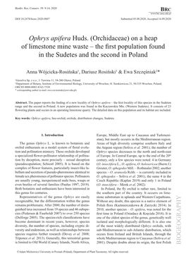 Ophrys Apifera Huds. (Orchidaceae) on a Heap of Limestone Mine Waste – the First Population Found in the Sudetes and the Second in Poland