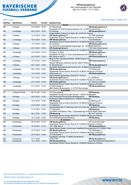 Vfr Neuburg/Donau Alle Vereinsspiele in Der Übersicht Zeit: 03.10.2021 - 27.11.2021