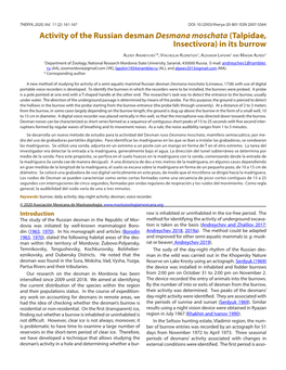 Activity of the Russian Desman Desmana Moschata (Talpidae, Insectivora) in Its Burrow