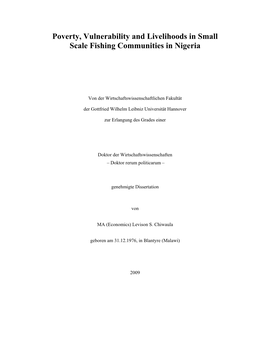 Poverty, Vulnerability and Livelihoods in Small Scale Fishing Communities in Nigeria