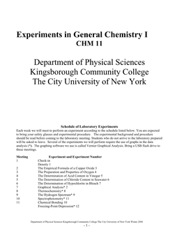 Laboratory Experiments in General Chemistry 1