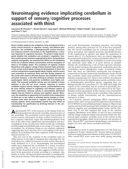 Neuroimaging Evidence Implicating Cerebellum in Support of Sensory Cognitive Processes Associated with Thirst