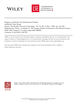 Religion and Ritual: the Definitional Problem Author(S): Jack Goody Source: the British Journal of Sociology, Vol