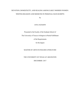 Devotion, Domesticity, and Healing Among Early Modern Women