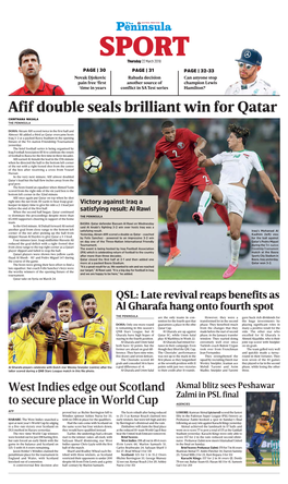 Afif Double Seals Brilliant Win for Qatar CHINTHANA WASALA the PENINSULA