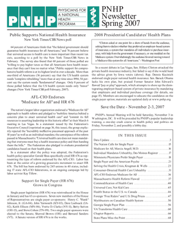 PNHP Newsletter Spring 2007