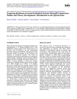 Exploring Resilience in Social-Ecological Systems Through Comparative Studies and Theory Development: Introduction to the Special Issue