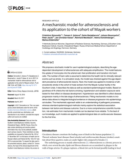 A Mechanistic Model for Atherosclerosis and Its Application to the Cohort of Mayak Workers