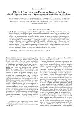 Effects of Temperature and Season on Foraging Activity of Red Imported Fire Ants (Hymenoptera: Formicidae) in Oklahoma