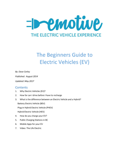 The Beginners Guide to Electric Vehicles (EV)