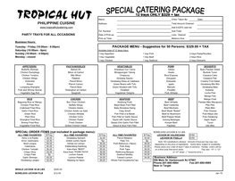 2019 TH Hackensack Package Menu