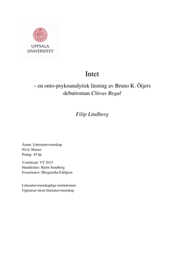 En Onto-Psykoanalytisk Läsning Av Bruno K. Öijers Debutroman Chivas Regal